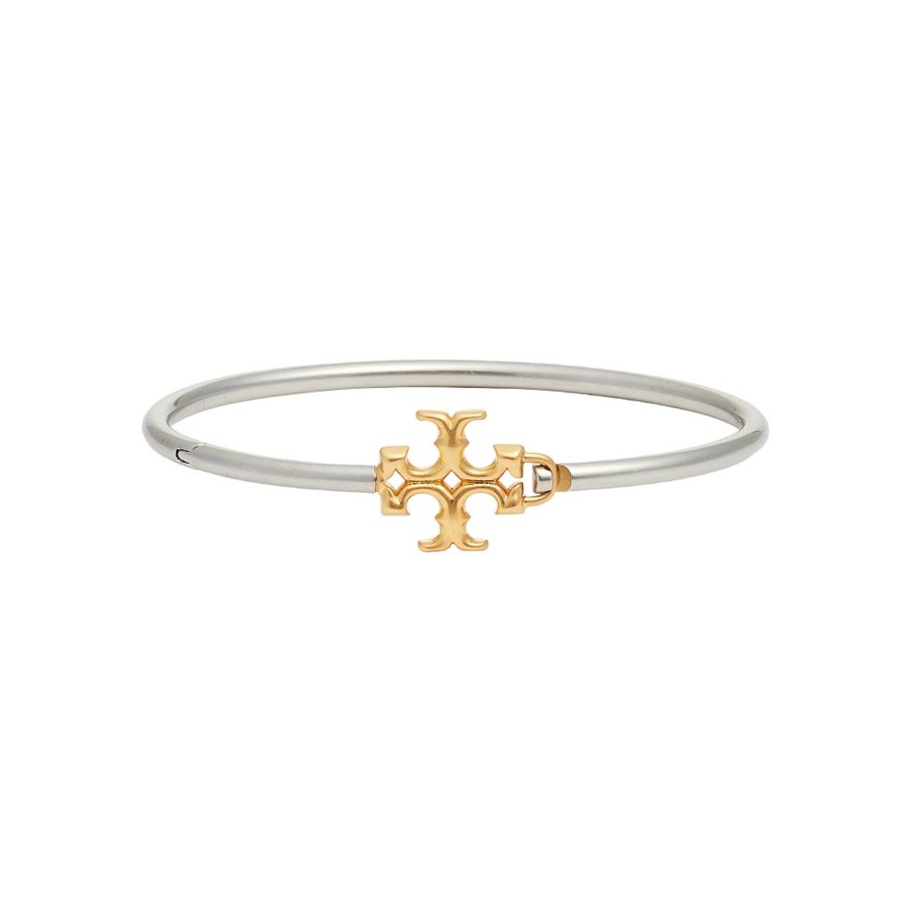 Tory Burch Eleanor Logo Hinged Cuff Bracelet - SILVER/GOLD with Dust Bag